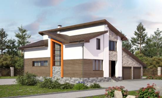 240-004-П Проект двухэтажного дома с мансардным этажом и гаражом, простой коттедж из керамзитобетонных блоков Сегежа | Проекты домов от House Expert