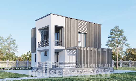 150-017-П Проект двухэтажного дома, бюджетный загородный дом из блока Питкяранта, House Expert
