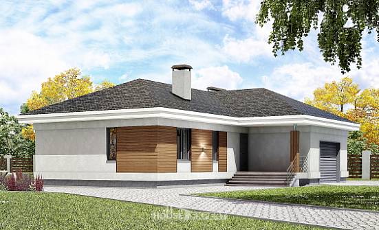 165-001-П Проект одноэтажного дома и гаражом, современный дом из газобетона, Кондопога