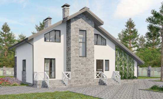 180-017-Л Проект двухэтажного дома с мансардой, гараж, простой дом из теплоблока Питкяранта | Проекты домов от House Expert