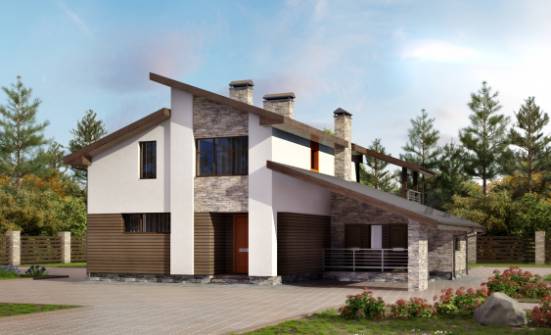 200-010-П Проект двухэтажного дома мансардой, гараж, средний домик из поризованных блоков Петрозаводск | Проекты домов от House Expert