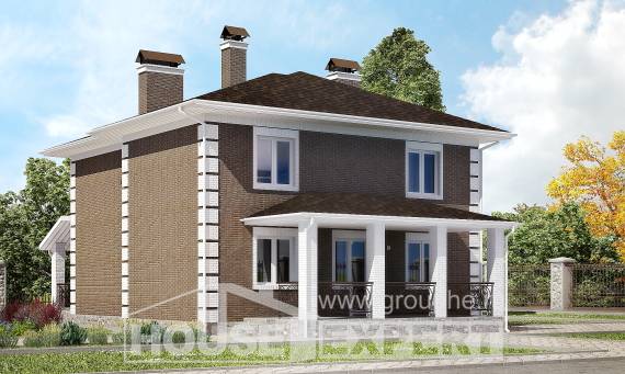185-002-П Проект двухэтажного дома, красивый коттедж из бризолита Сортавала, House Expert
