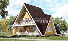 155-008-П Проект двухэтажного дома мансардой, компактный коттедж из бревен, Кондопога