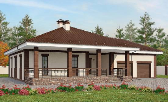 160-015-П Проект одноэтажного дома и гаражом, скромный загородный дом из теплоблока Сортавала | Проекты домов от House Expert