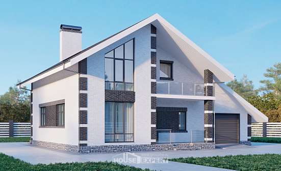 190-008-П Проект двухэтажного дома мансардный этаж, гараж, простой дом из теплоблока, Суоярви
