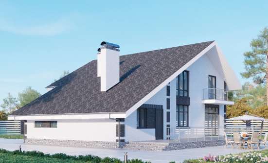 190-008-П Проект двухэтажного дома с мансардой, гараж, просторный домик из газобетона Суоярви | Проекты домов от House Expert