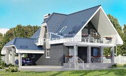 125-002-Л Проект двухэтажного дома с мансардным этажом, гараж, небольшой дом из газосиликатных блоков, Петрозаводск