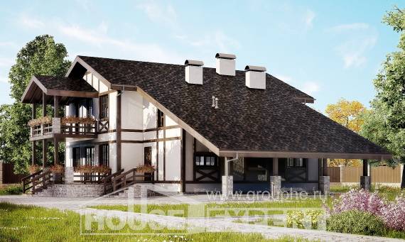 250-002-Л Проект двухэтажного дома с мансардным этажом, гараж, современный коттедж из кирпича Сегежа, House Expert