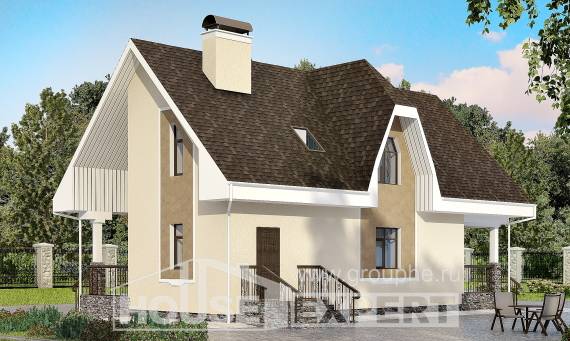 125-001-Л Проект двухэтажного дома с мансардным этажом, уютный загородный дом из бризолита Кондопога, House Expert